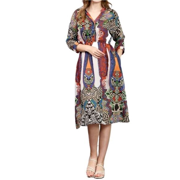 NWT SEE YOU SOON Boho Midi Dress S/M - Picture 1 of 9